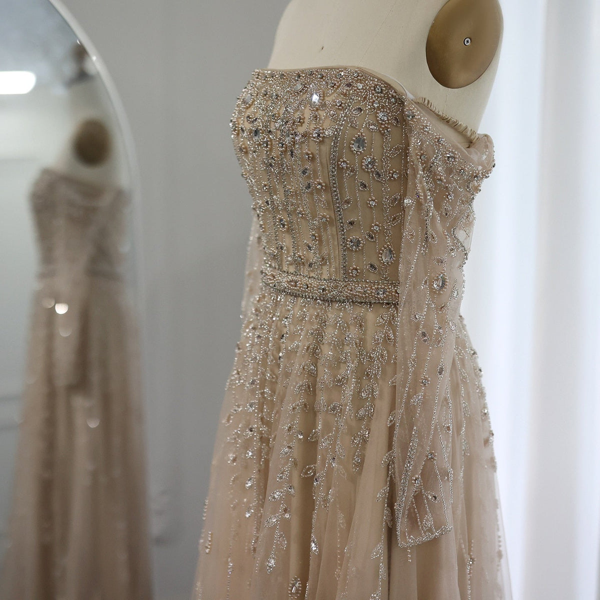 Dreamy Vow Luxury Dubai Nude Evening Dress 2023 Elegant Off Shoulder Long Sleeves Arabic Lilac Women Wedding Pary Gowns 489