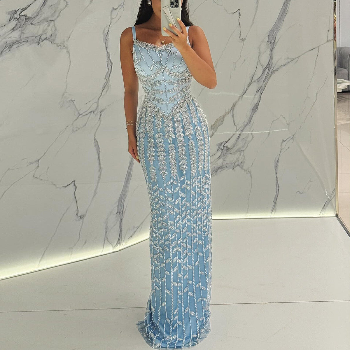 Luxury Beaded Blue Mermaid Evening Dress SS694