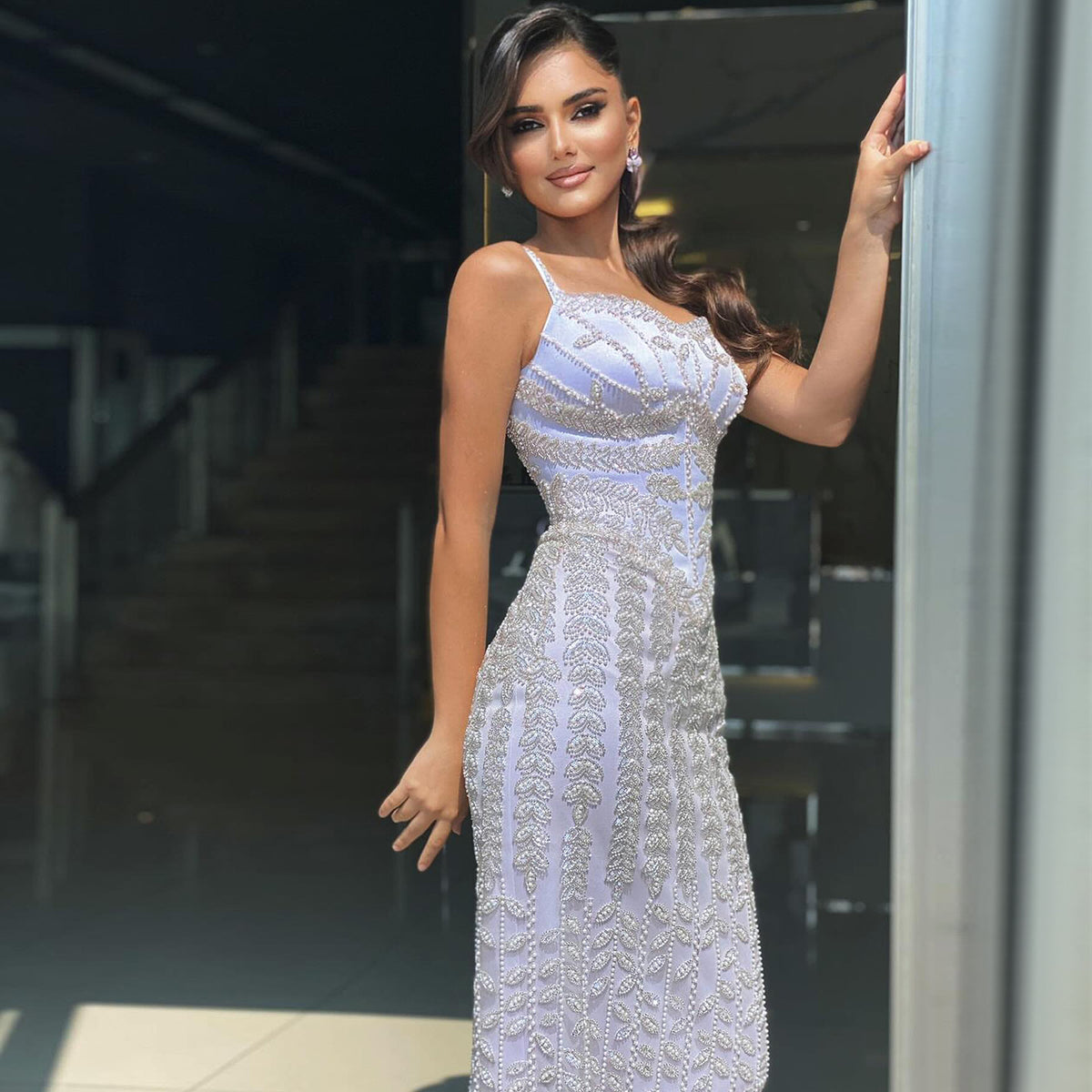 Luxury Beaded Blue Mermaid Evening Dress SS694