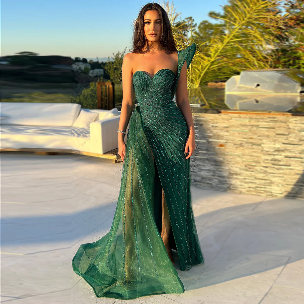 Elegant Emerald Green One Shoulder Evening Dress SS201