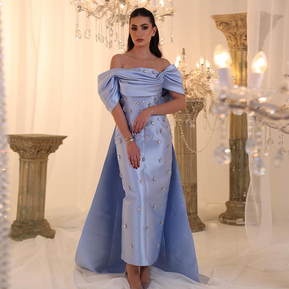 Elegant Crystal Blue Evening Dress with Overskirt SS270
