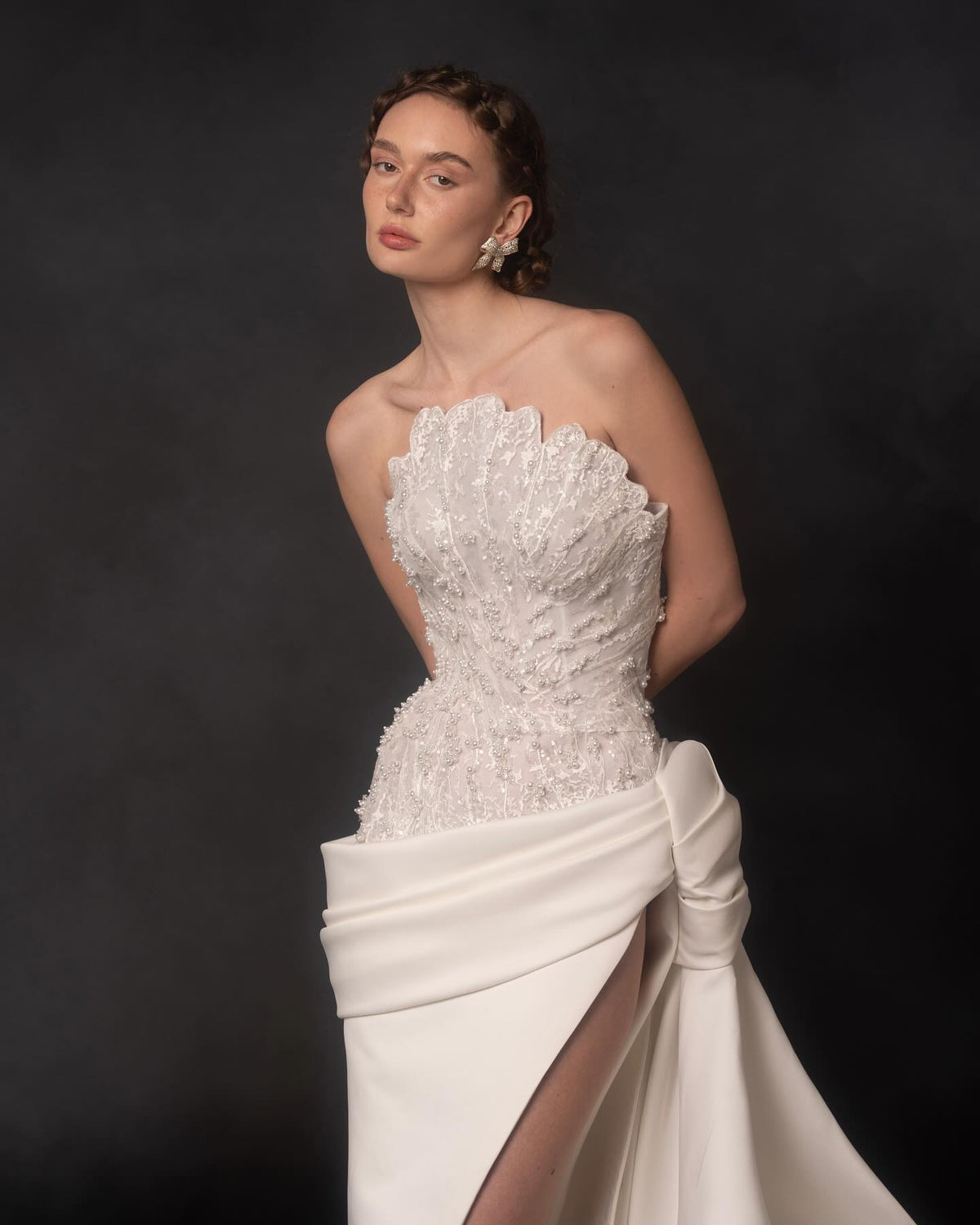 Luxury High Slit Sexy Scalloped White Mermaid Evening Dress