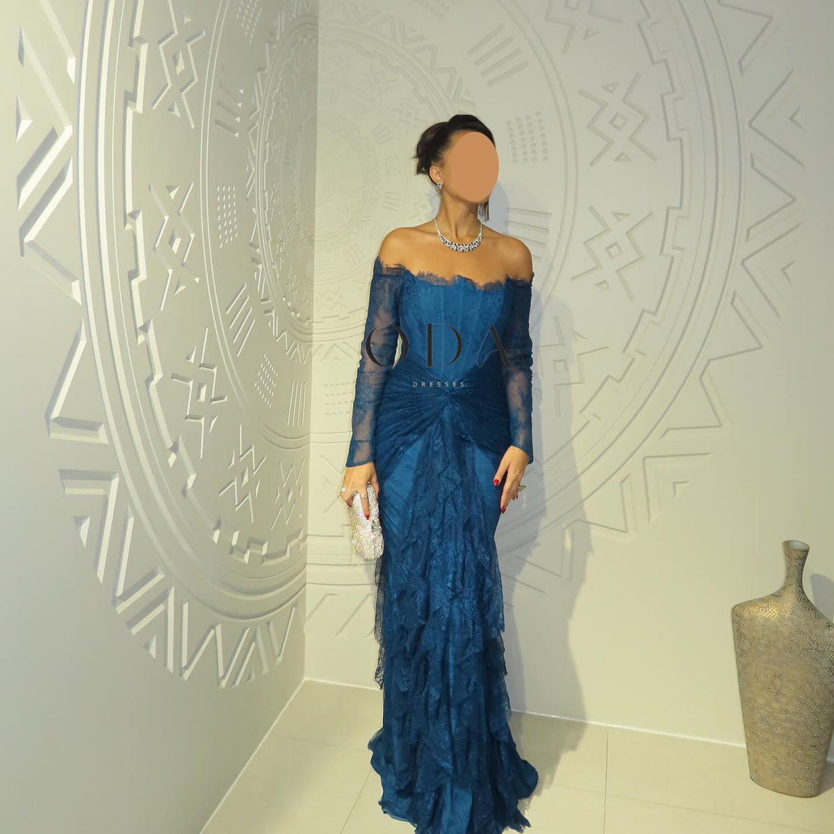 Luxury Turquoise Long Sleeves Mermaid Evening Dress SF519