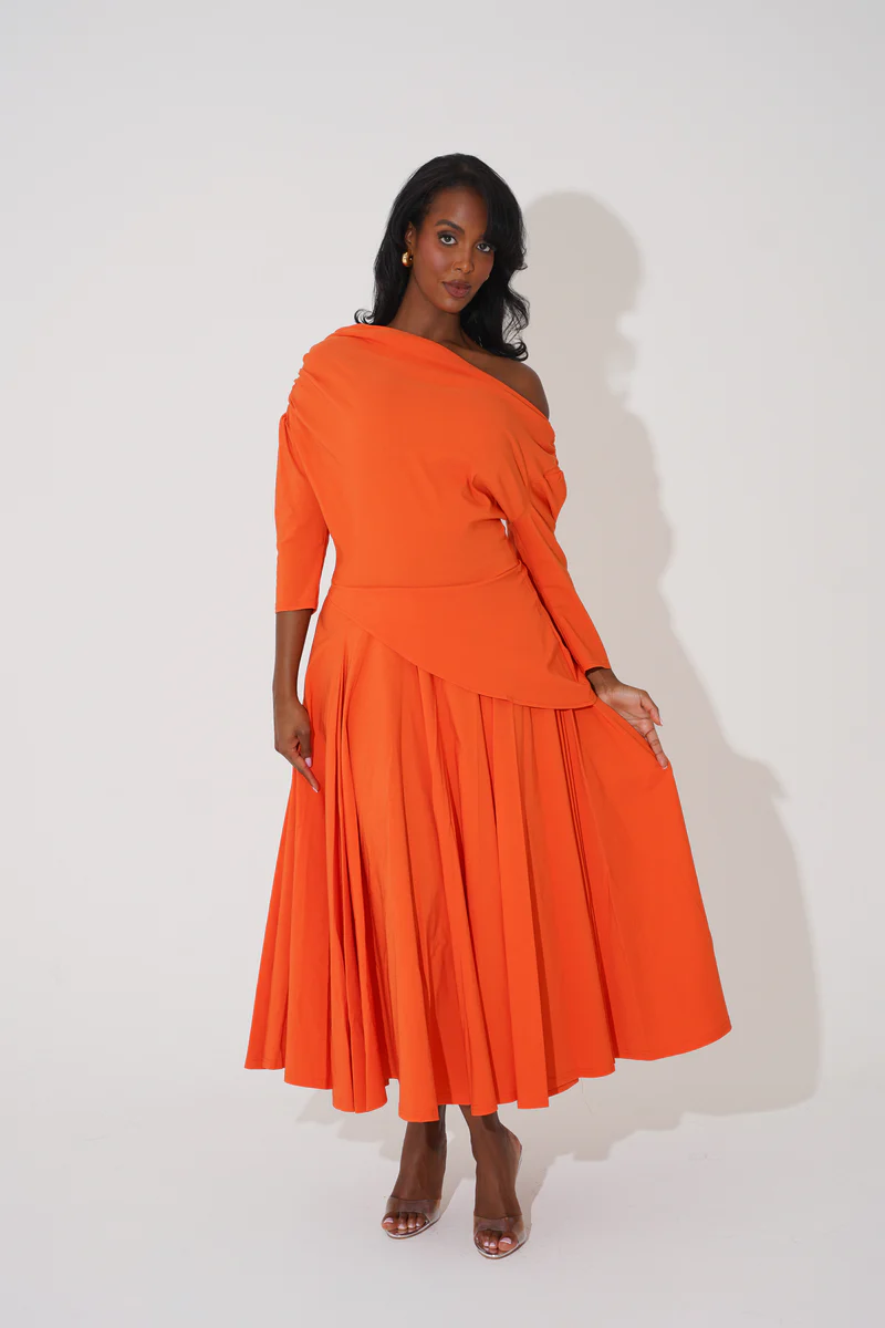 Elegant Orange One Shoulder A-Line Evening Dress SF175