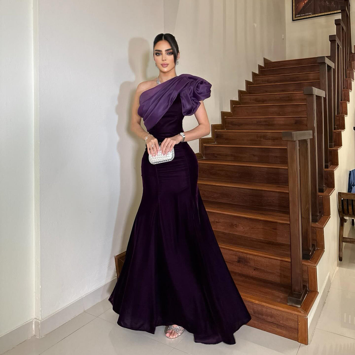 Elegant Purple One Shoulder Mermaid Evening Dress SF493