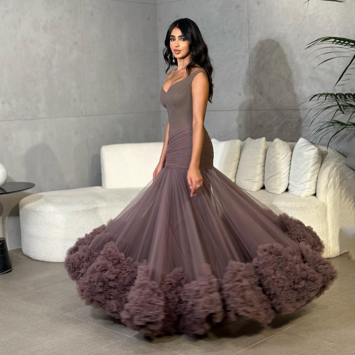 Luxury 3D Floral Straps Ruffles Mermaid Evening Dress SF516