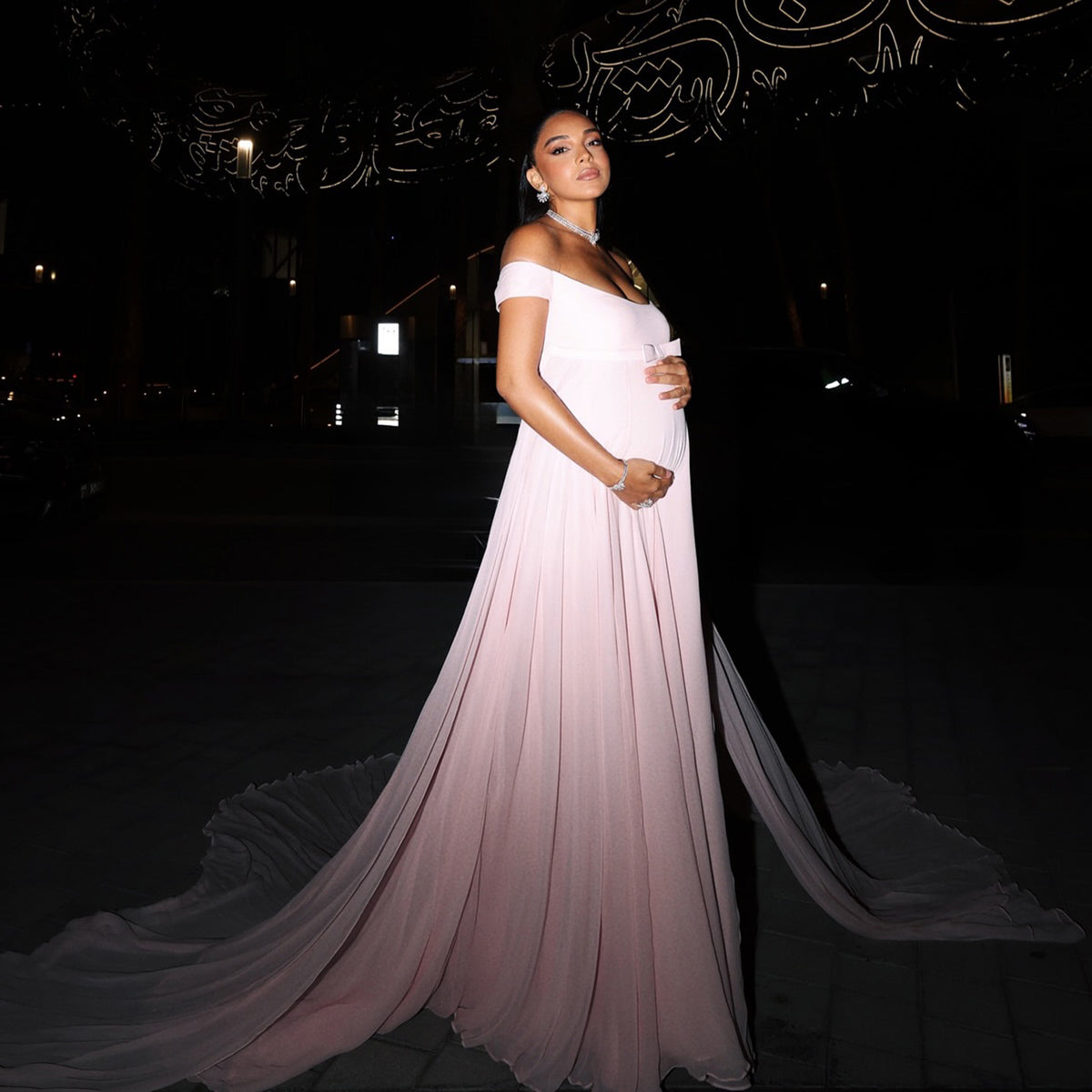 Elegant Off Shoulder Pink Evening Dress with Overskirt SF328