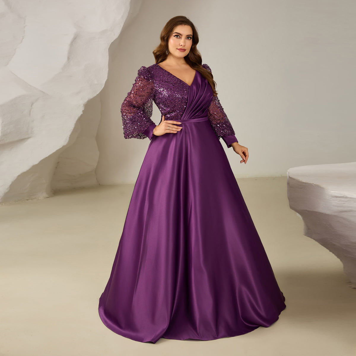 strapless open back dress Luxury Purple Sequin Long-Sleeve Evening Dress SF613 – Sharon Said