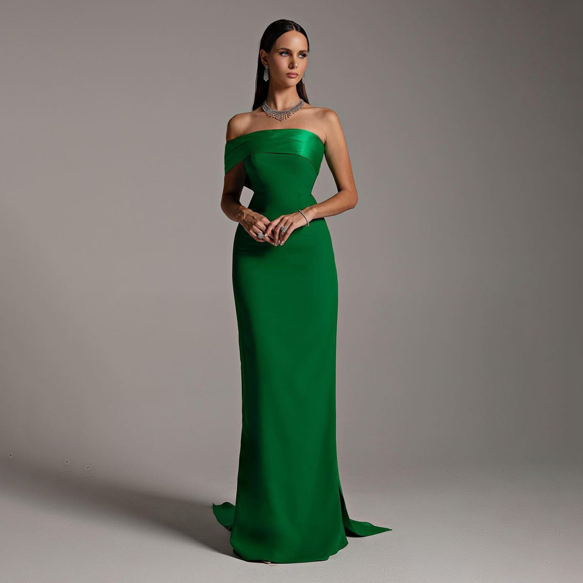 Elegant One Shoulder Green Sheath Evening Dress SF343
