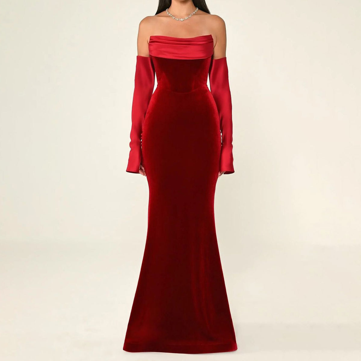 Elegant Velvet Strapless Evening dress with Sleeves SF355