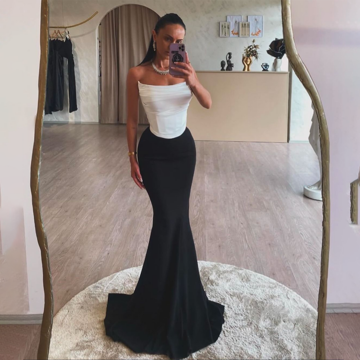 Elegant Strapless Black&White Mermaid Evening Dress SF576