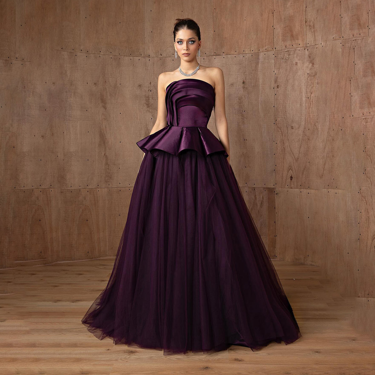 Luxury Purple Strapless A-Line Long Evening Dress SF380