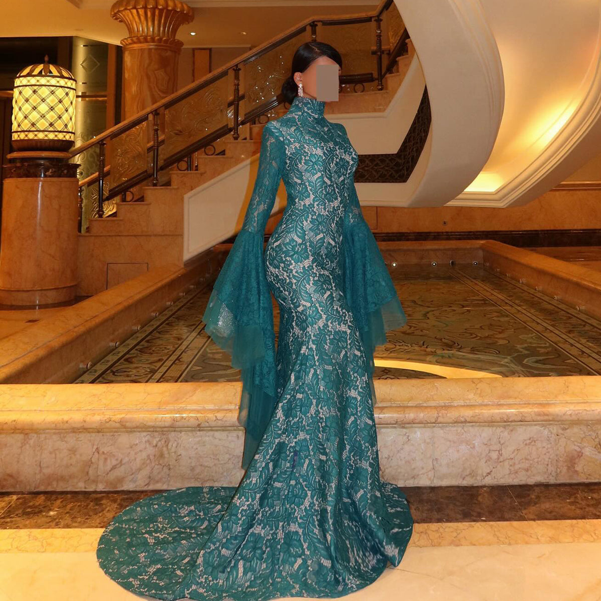 Luxury Green Long Sleeves Mermaid Evening Dress SF164