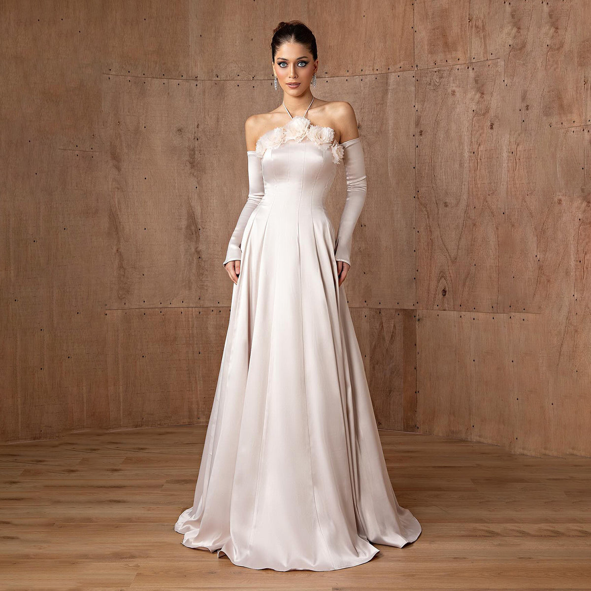 Luxury Light Pink A-Line Evening Dress with 3D Floral SF379