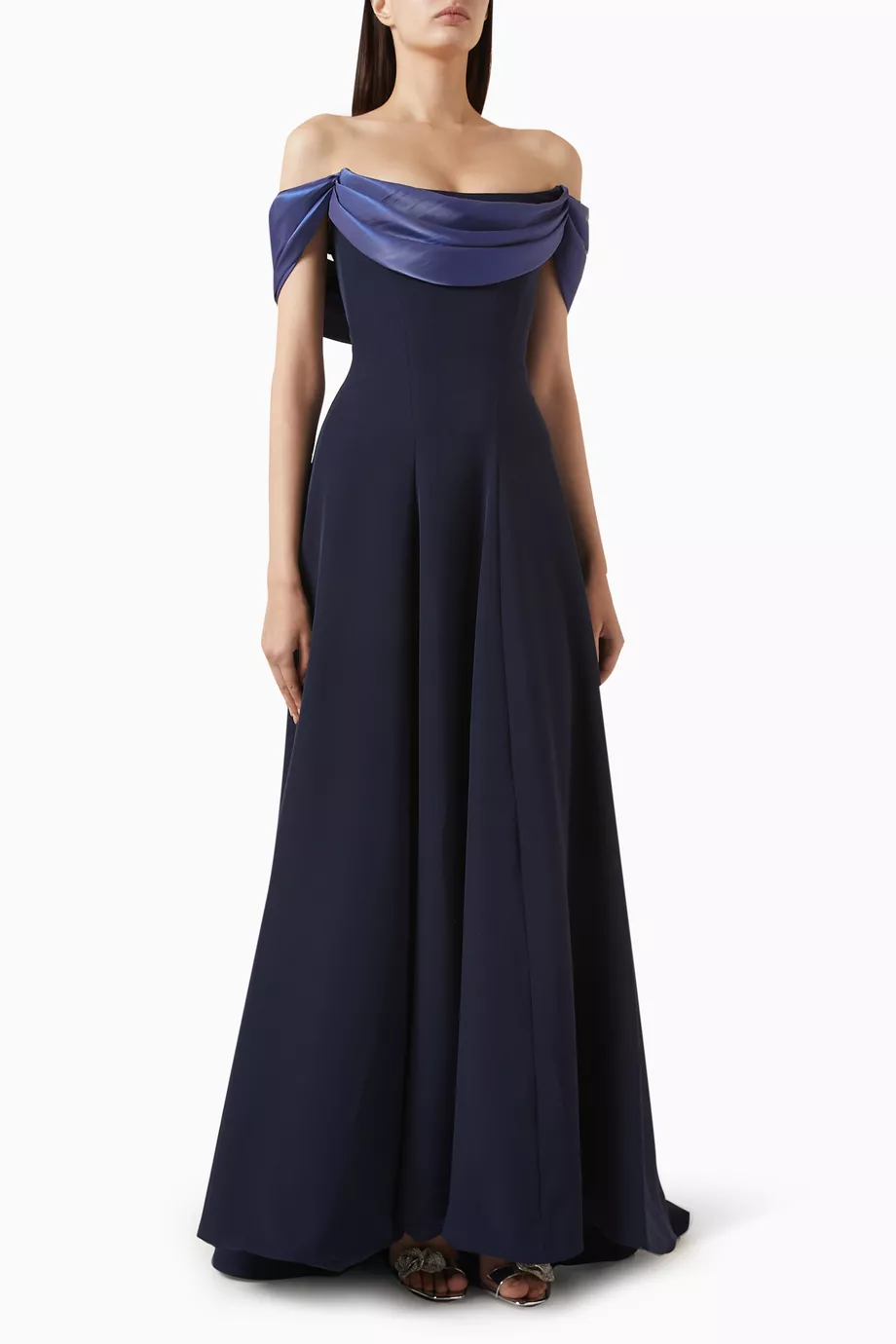 Elegant Dark Navy Off Shoulder Evening Dress SF474