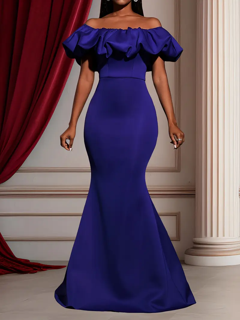 Elegant Blue Off-Shoulder Mermaid Evening Dress SF180