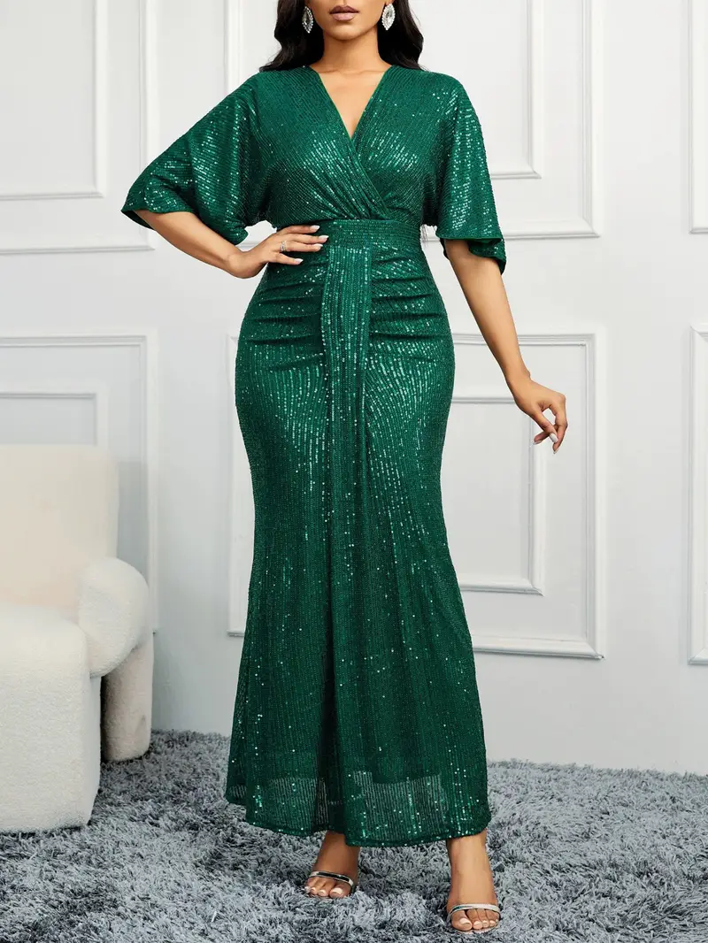 Elegant Emerald Green V-Neck Mermaid Evening Dress SF181