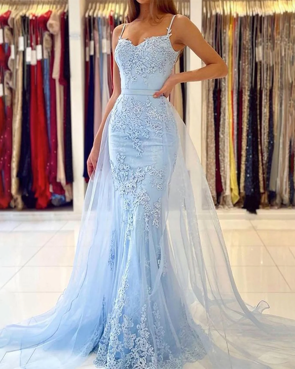 Luxury Sky Blue Mermaid Evening Dress with Overskirt SF184