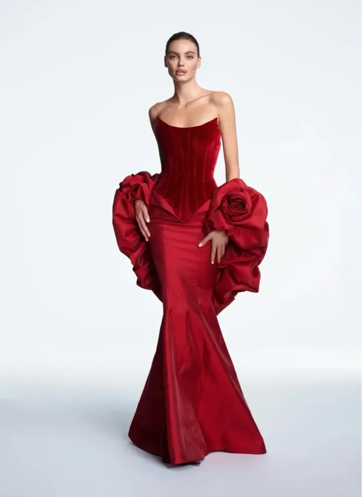 Elegant Wine Red Mermaid Evening Dress with Wine Red Shawl SF200