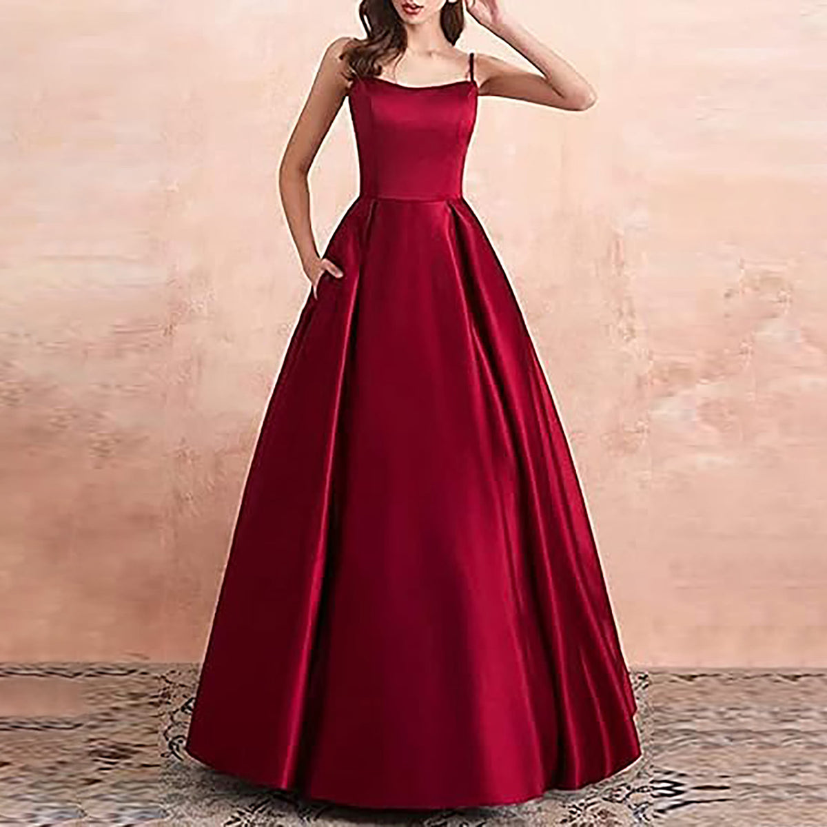 Elegant Wine Red Spaghetti Straps A-Line Evening Dress SF246