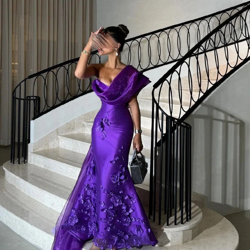 Elegant 3D Floral Purple Mermaid Evening Dress SF240