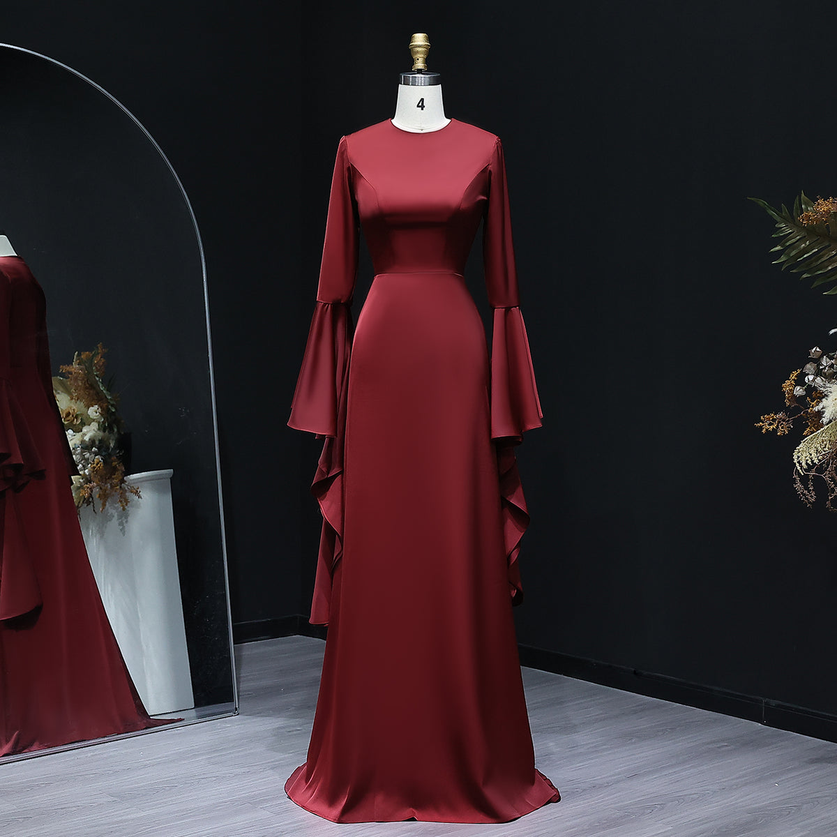 Elegant Burgundy Long Sleeves Sheath Evening Dress SF565