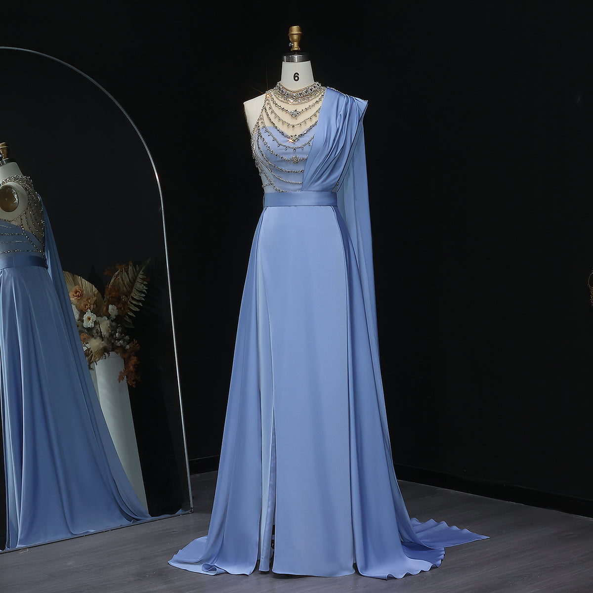Luxury Crystal Blue Evening Dress with Overskirt SS300