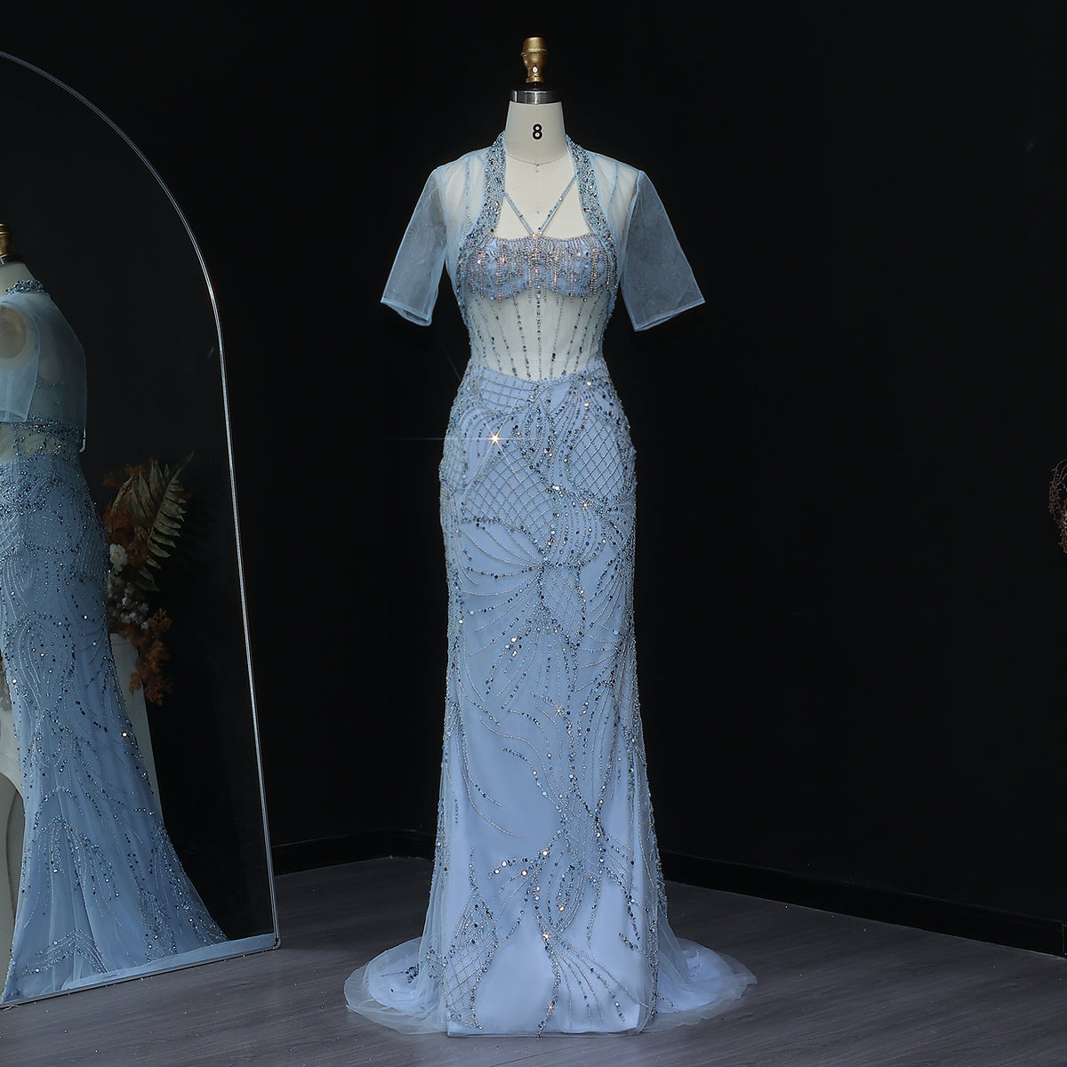 Luxury Beaded Light Blue Evening Dress with Jacket SS192