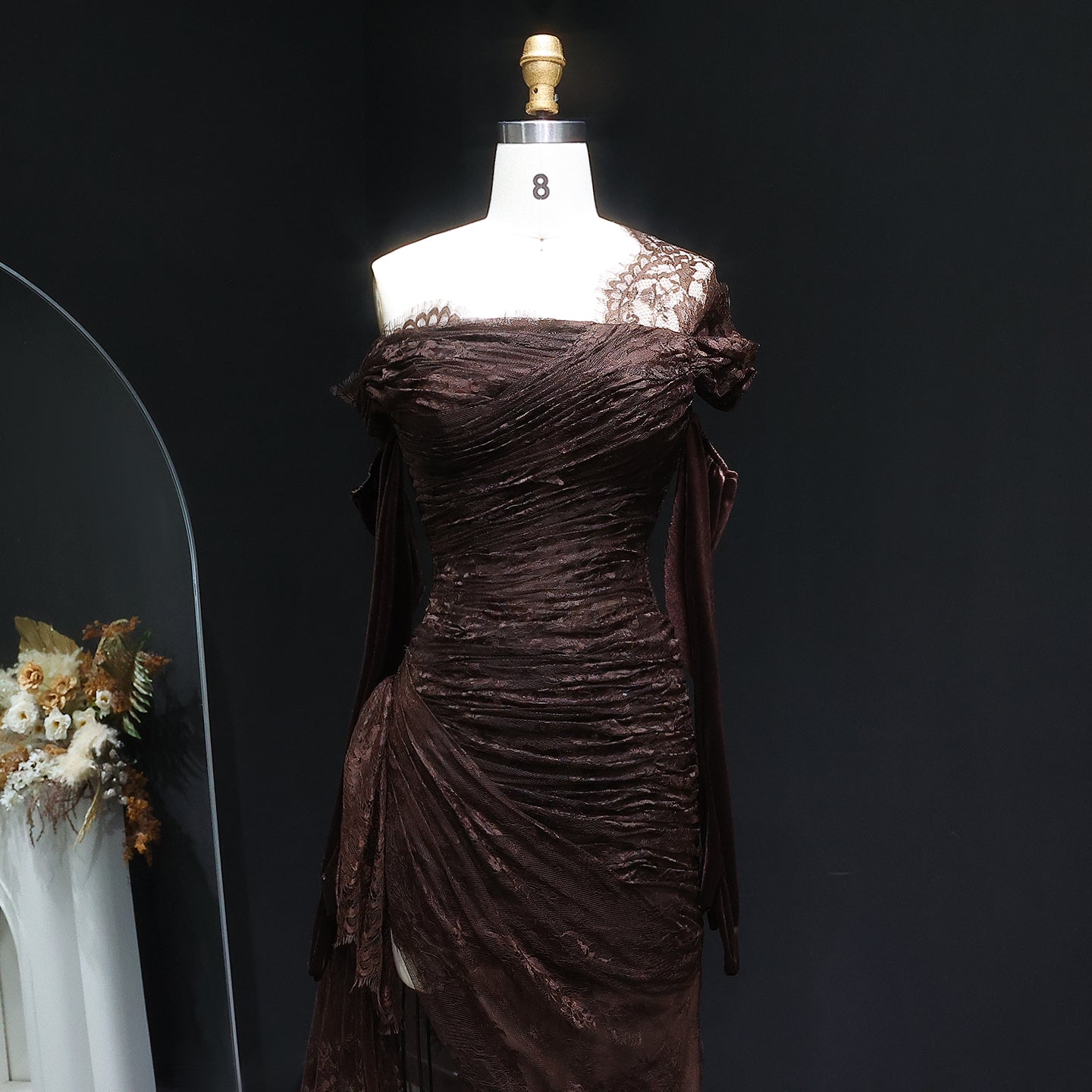 Elegant Lace Black Dress with Gloves SF017 – Sharon Said