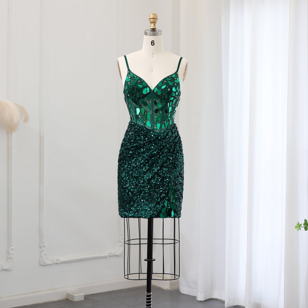 Sparkly Crystal Emerald Green Sequin Mini Prom Dresses SS008