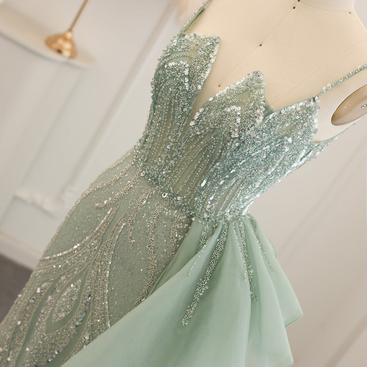 Crystal Tulle Green Spaghetti Straps Prom Dress Crystal Tulle Green Spaghetti Straps Prom Dress