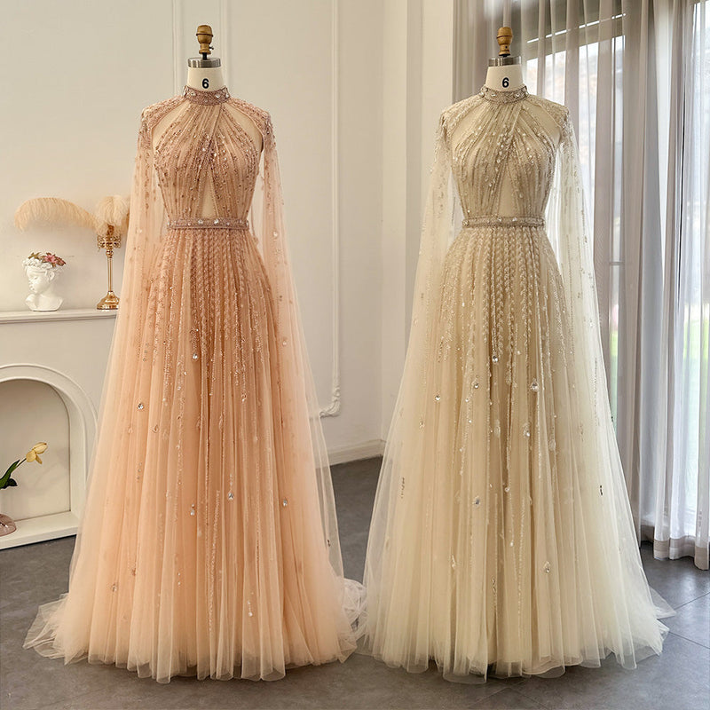 Dreamy Vow Luxury Dubai Evening Dress with Cape Sleeve 2023 Elegant Long Arabic Formal Dresses for Women Wedding Party 495