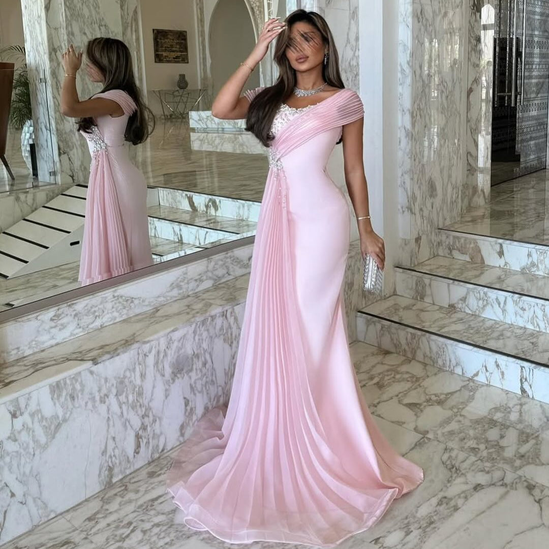 Elegant pink Mermaid Evening Dress with Overskirt SF401