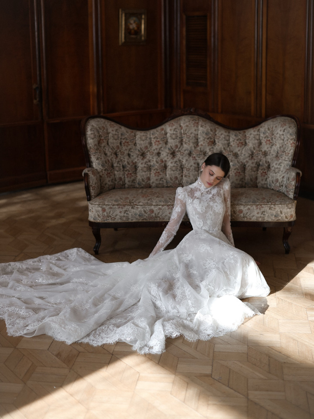 long sleeve wedding dress with cathedral veil Princess A-line V Neck Full/Long Sleeve Chapel Train Lace Satin Wedding Dress with Appliques Lace - Wedding Dresses