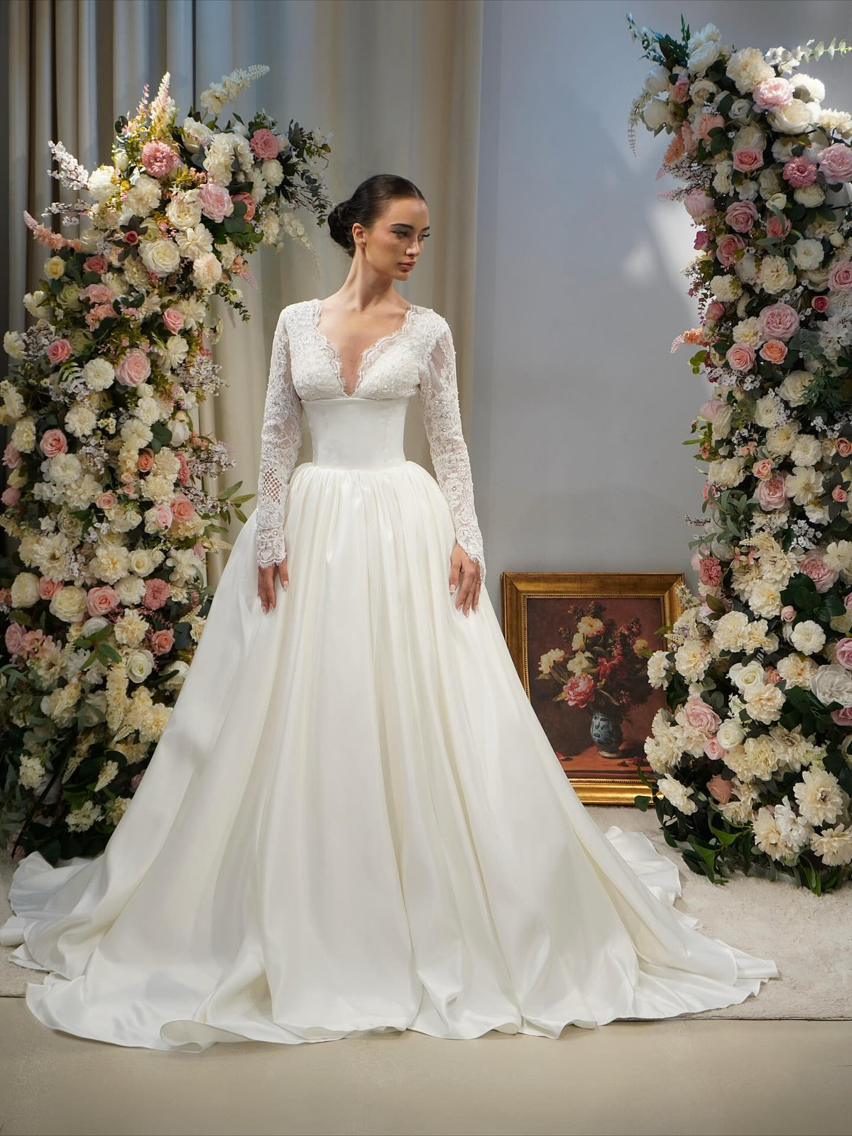luxury pearl wedding dress Off-Shoulder Pearl Lace Wedding Dress with Long Sleeves