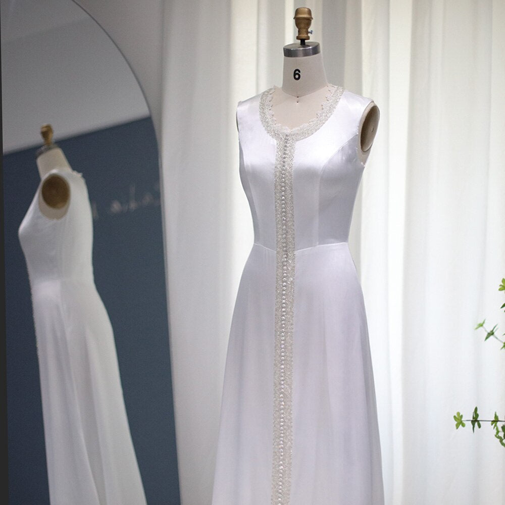 Dreamy Vow Luxury Dubai Moroccan Kaftan Ivory Evening Dresses for Women Wedding Party Elegant Long Sleeve Muslim Arabic Formal Dress 439