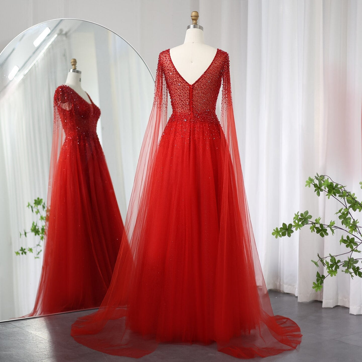 Dreamy Vow Royal Blue Luxury Dubai Evening Dress with Cape Sleeves Elegant Pink V-Neck Purple Women Wedding Party Gowns 012