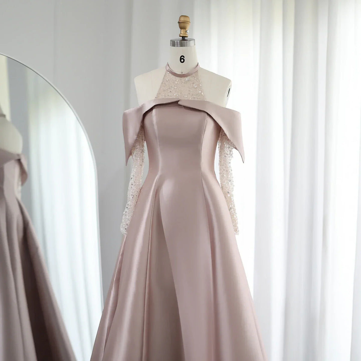 Dreamy Vow Elegant Khaki Satin High Low Dubai Evening Dress for Wedding Party Halter Arabic Women Midi Formal Guest Gowns F 058