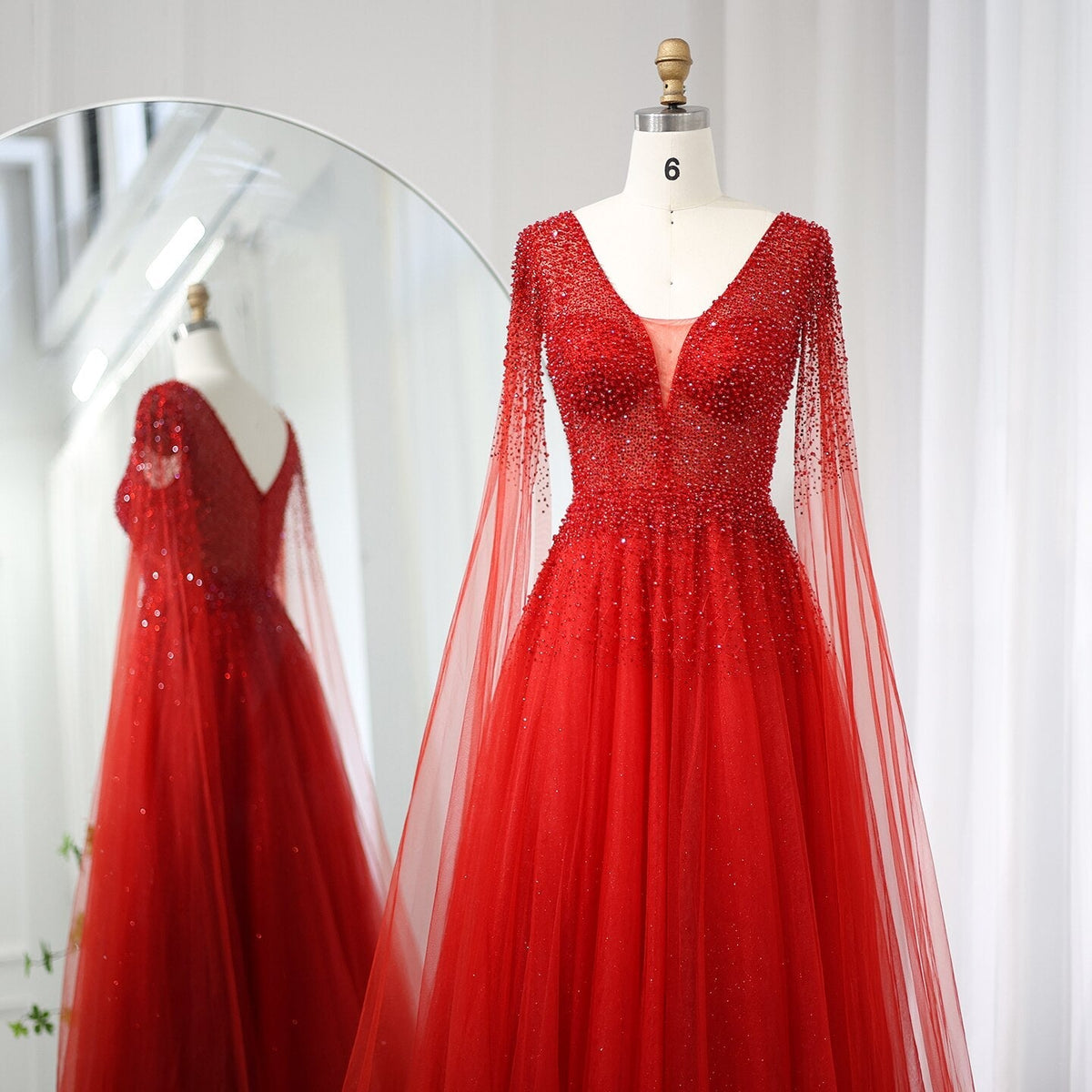 Dreamy Vow Royal Blue Luxury Dubai Evening Dress with Cape Sleeves Elegant Pink V-Neck Purple Women Wedding Party Gowns 012