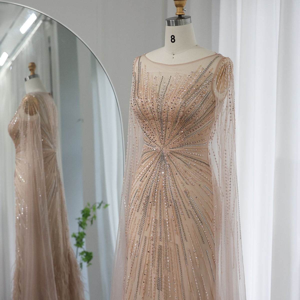 DreamyVow Luxury Dubai Lilac Feathers Evening Dresses with Cape Sleeves 2023 Arabic Long Women Wedding Party Prom Dress 196