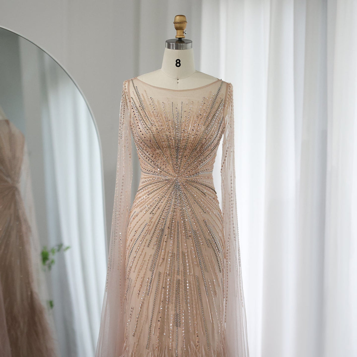 DreamyVow Luxury Dubai Lilac Feathers Evening Dresses with Cape Sleeves 2023 Arabic Long Women Wedding Party Prom Dress 196