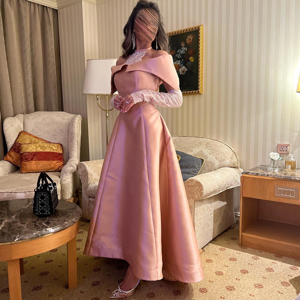 Dreamy Vow Elegant Khaki Satin High Low Dubai Evening Dress for Wedding Party Halter Arabic Women Midi Formal Guest Gowns F 058