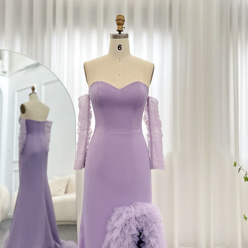 Dreamy Vow Lilac Ruffles Mermaid Arabic Dubai Evening Dresses for Woman Wedding Party 2023 Elegant Long Formal Gowns F004