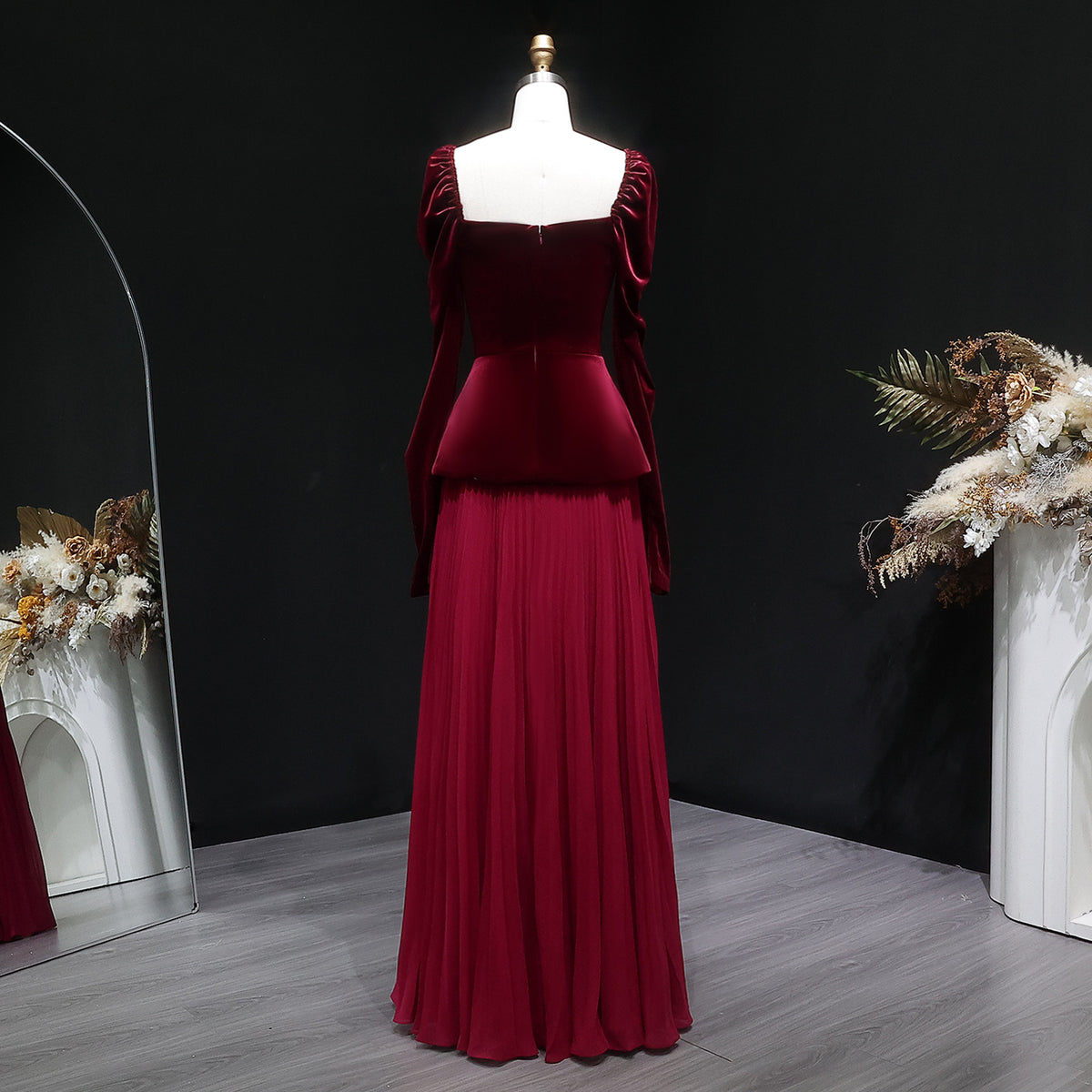 burgundy velvet dress Bella and Bloom Boutique Off Shoulder Color Salome Velvet Dress