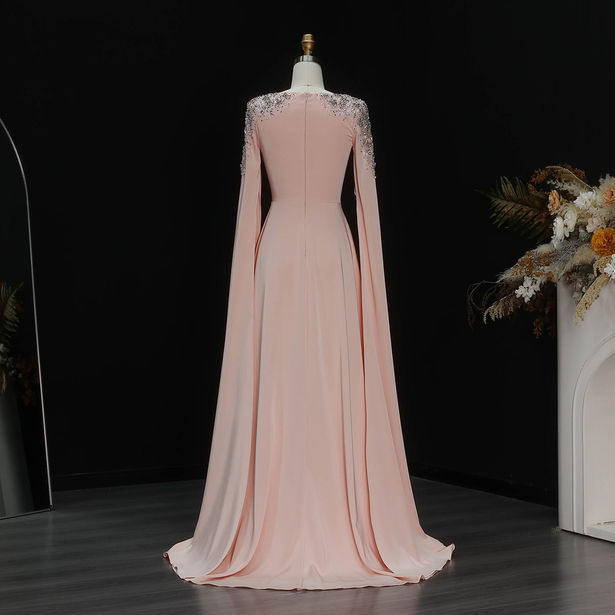 Elegant White Mermaid Evening Dress with Cape Sleeves SF280  Sharon Said