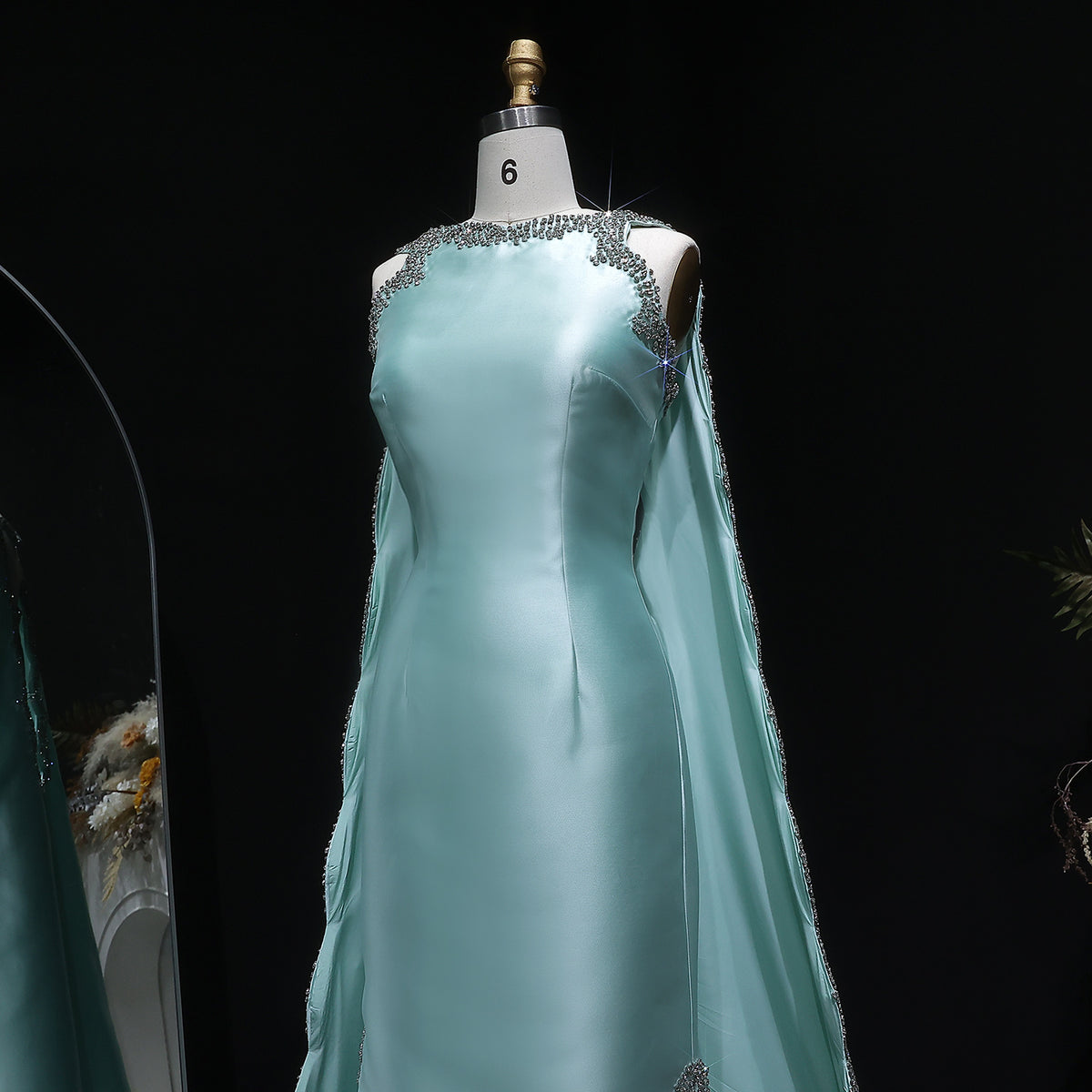 mint green and silver dress Mint Green One-Shoulder Sequin Evening Gown Glitter Maxi Dress with Cape Sleeve and Train Plus Size Custom made / Teal Green