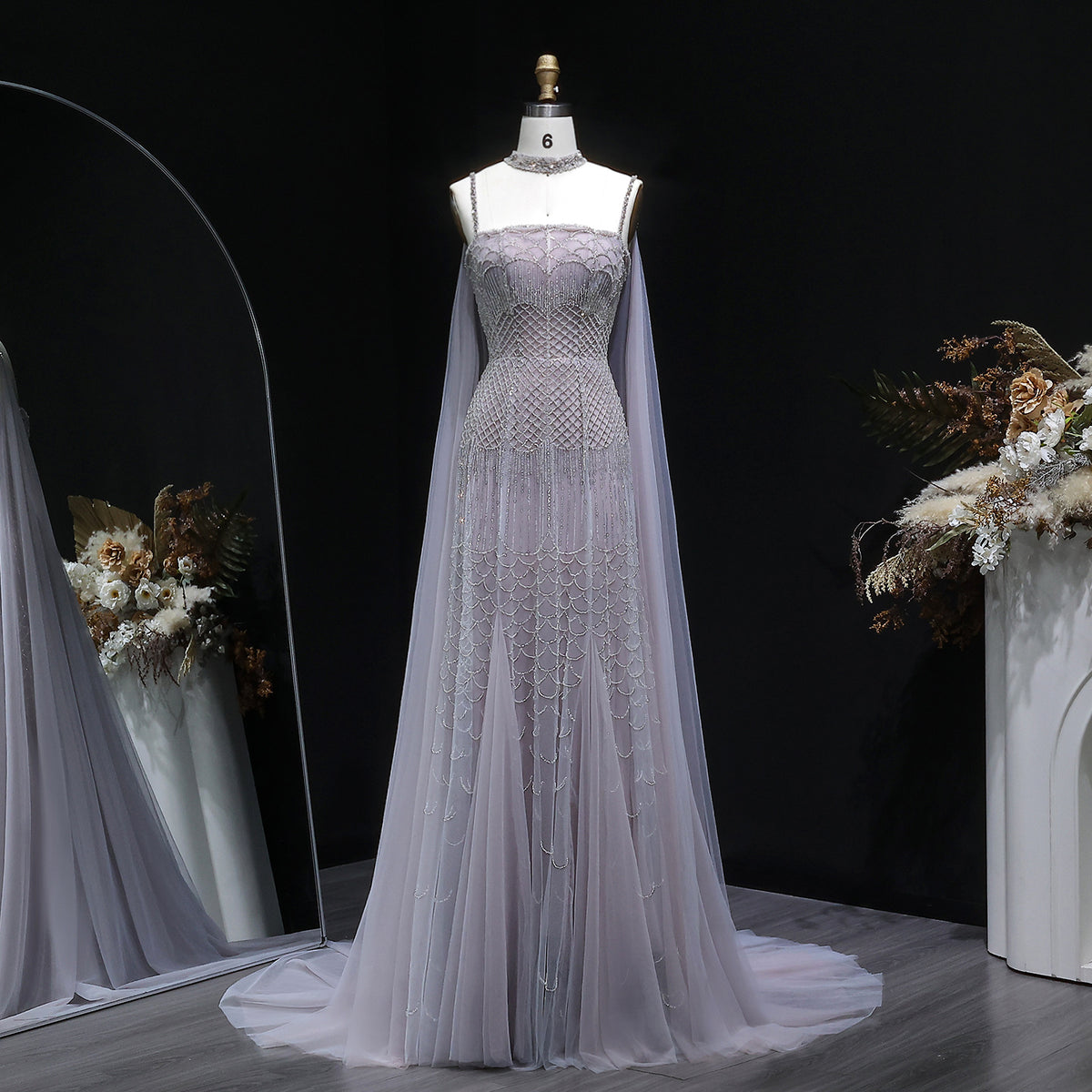 Charming Beaded Pink Mermaid Evening Dress with Cape SS509 – Sharon Said