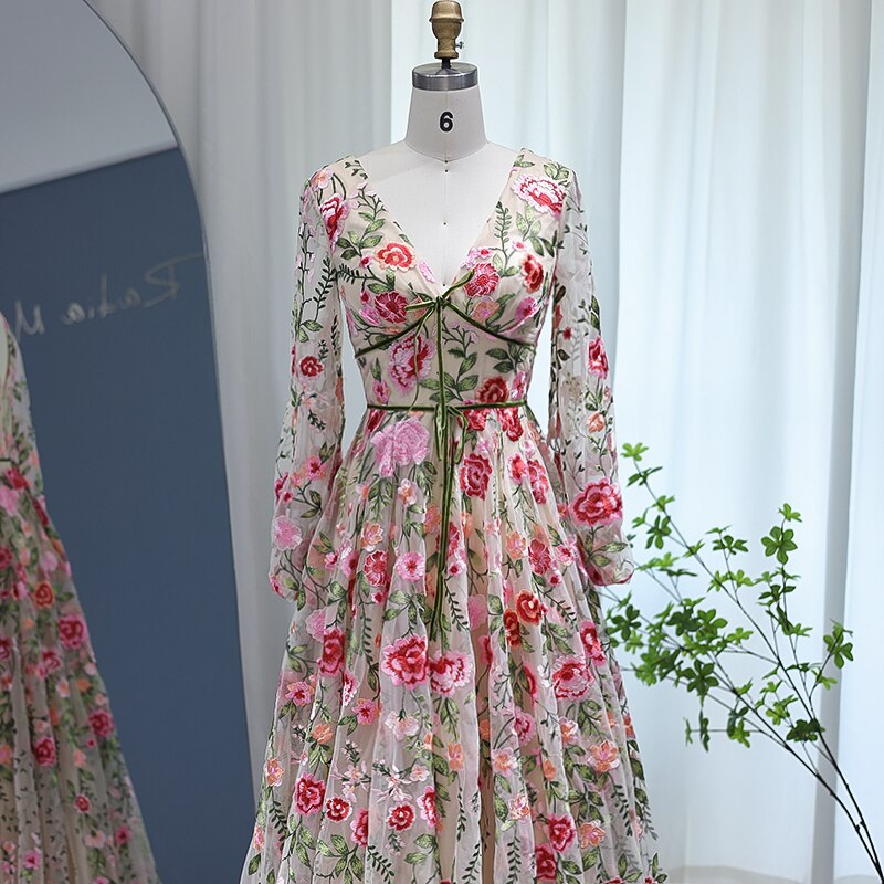 Dreamy Vow Champagne Embroidery Long Evening Dresses 2023 Garden Floral Tulle A-line Formal Prom Dress for Women Wedding Party 231