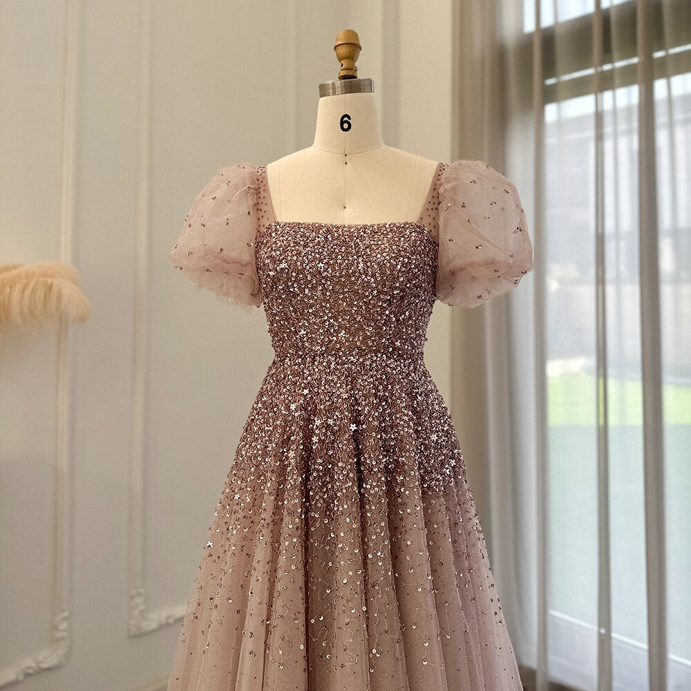 Dreamy Vow Chic Rose Pink Luxury Dubai Evening Dresses for Women Wedding Party Burgundy Gold Long Arabic Formal Prom Gown 109