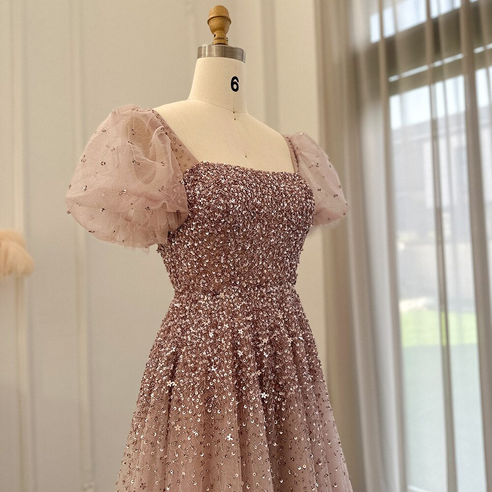 Dreamy Vow Chic Rose Pink Luxury Dubai Evening Dresses for Women Wedding Party Burgundy Gold Long Arabic Formal Prom Gown 109